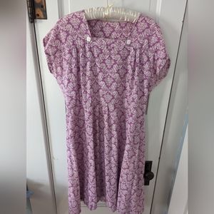 Vintage Handmade Square Neck Purple Damask Button Mid Century House Dress